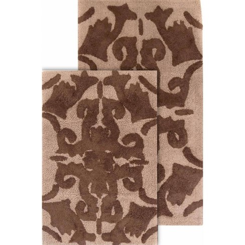 mDesign Bathroom Rug Set, Cotton, Water Absorbent Bath Mats, Set of 3 - Chocolate