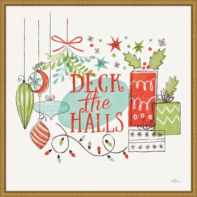 16" x 16" Deck the Halls Christmas Holly by Janelle Penner Framed Canvas Wall Art - Amanti Art