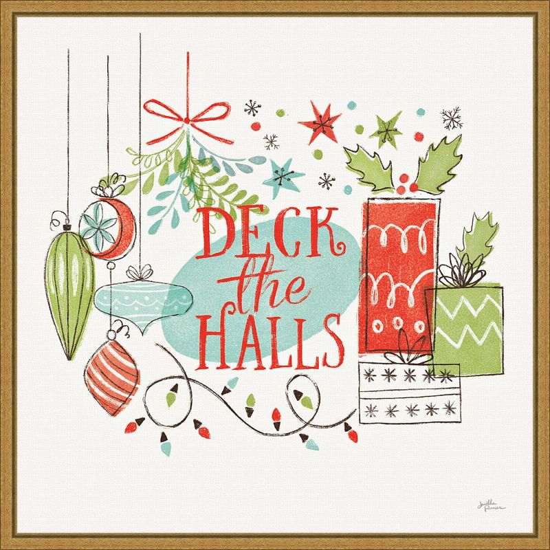 16&#34; x 16&#34; Deck the Halls Christmas Holly by Janelle Penner Framed Canvas Wall Art - Amanti Art, 1 of 10