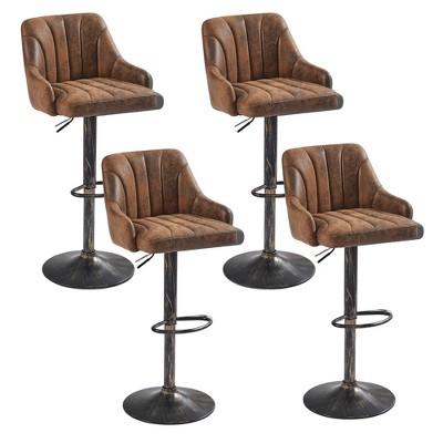 VECELO Set of 2/4 Swivel Adjustable Bar Stools with Back and Arm, Kitchen Island Stools, PU Chairs for Pub, Dining Room