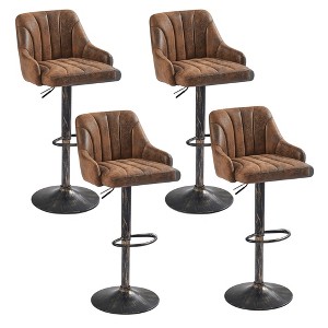 VECELO Set of 2/4 Swivel Adjustable Bar Stools with Back and Arm, Kitchen Island Stools, PU Chairs for Pub, Dining Room - 1 of 4
