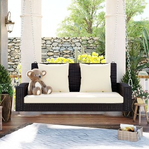 PAGED Swing Chair Outdoor,  2-Person Wicker Hanging Porch Swing with Chains, Cushion, Pillow, Rattan Swing Bench for Garden, Backyard - 1 of 4