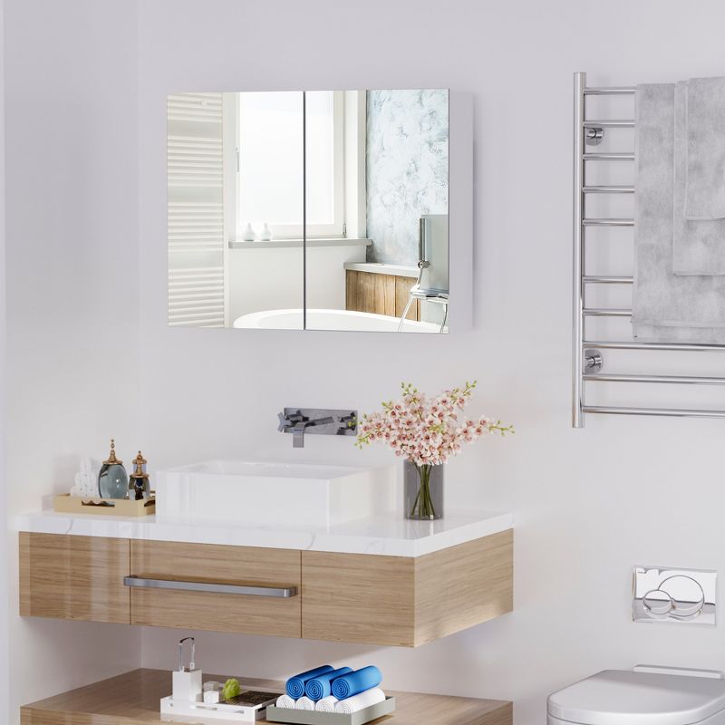HOMCOM Double Door Wall Mounted Bathroom Mirror Medicine Cabinet with Modern Design, Large Storage, & Quiet Hinges, 2 of 8
