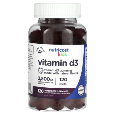 Nutricost Kids, Vitamin D3, Ages 4+, Mixed Berry, 62.5 mcg (2,500 IU), 120 Gummies