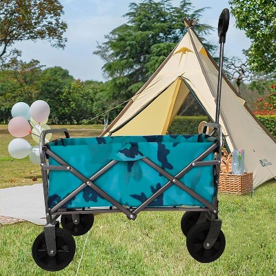 Acekool Lightweight Folding Wagon, 180lbs Capacity, All-Terrain Collapsible Beach & Camping Cart, Portable Utility Trolley, Navy Blue