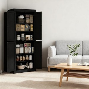 Okak Modern Freestanding Kitchen Food Pantry Cabinet with 4 Doors & Adjustable Shelves,Storage Cabinet Bookcase for Living Room,Kitchen - 1 of 4