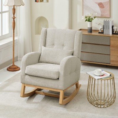 Image of Hyleory Chenille Rocking Chair, Upholstered Rocking Chair,Modern Accent Chair with High Back Comfy Armchair for Living Room Bedroom,Beige