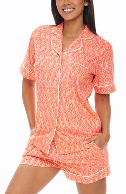 Womens Soft Knit Jersey Pajamas Lounge Set, Short Sleeve Top And