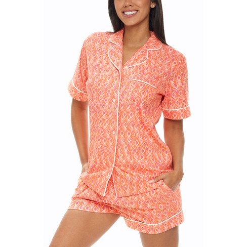 Womens Short Sleeve Knit Pajamas Set Ikat Batik Marmelade Medium : Target