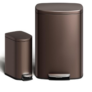 13.2 Gal & 2.6 Gal (50L+10L) Metal Trash Can Combo Set, Stainless Steel Step-on Garbage Bins with Soft-Close Lid - 1 of 4