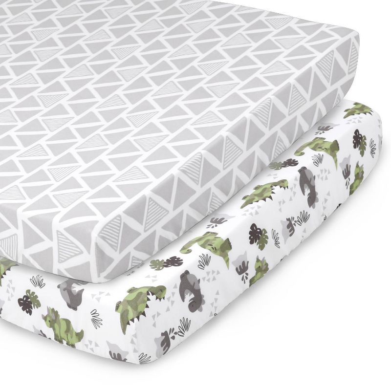 The Peanutshell Fitted Playard Sheets - Camo Dinosaur and Geometric Print - 2pk, 1 of 7