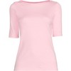 Lands' End Women's Supima Cotton Elbow Sleeve Boatneck Button Shoulder Tee - 3 of 4