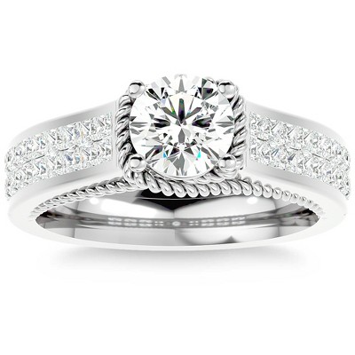 Pompeii3 1 3/4Ct Diamond & Moissanite Designed Accent Engagement Ring in 10k Gold