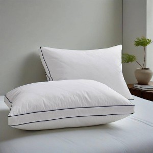Peace Nest Medium-Firm Gusseted Goose Feather Down Bed Pillow with Cotton Cover Set of 2 - 1 of 4