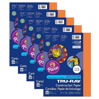 Pacon Tru-Ray Construction Paper Electric Orange 9" x 12" 50 Sheets Per Pack 5 Packs (PAC103404-5)
