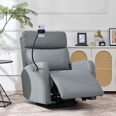 Kumasinova Modern 360° Swivel Recliner Chair, PU Upholstered Nursery Rocking Chair, Accent Chair for Living Room, Glider Chair with Phone Holder