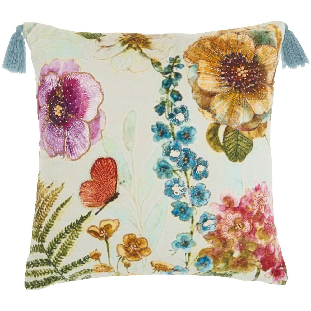 Photos - Pillow 18"x18" Sofia Embellished Floral Garden Square Throw  - Mina Victory