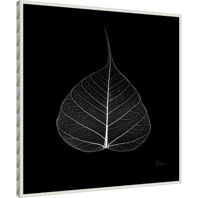 Minimalist Black and White Leaf Canvas with Beaded Frame