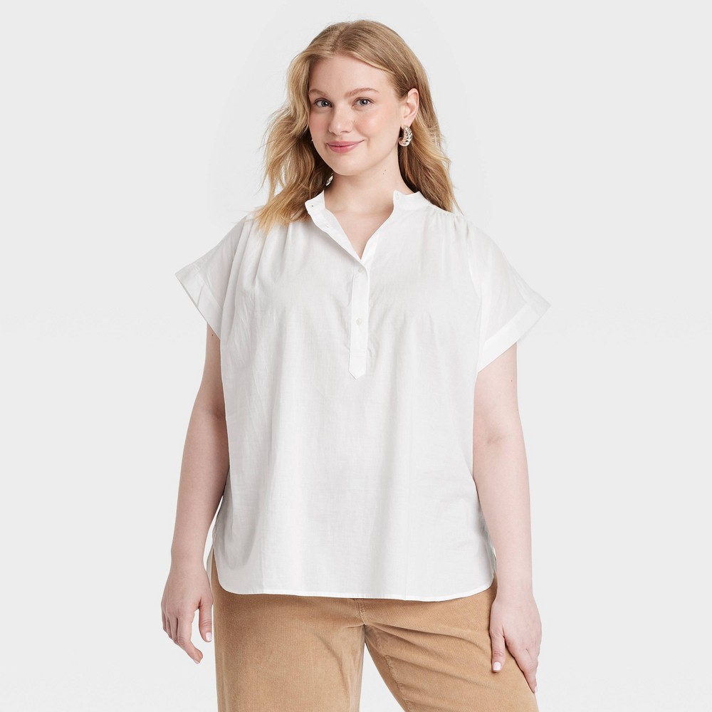 Women's Popover Short Sleeve Blouse - Universal Thread™ White 1X