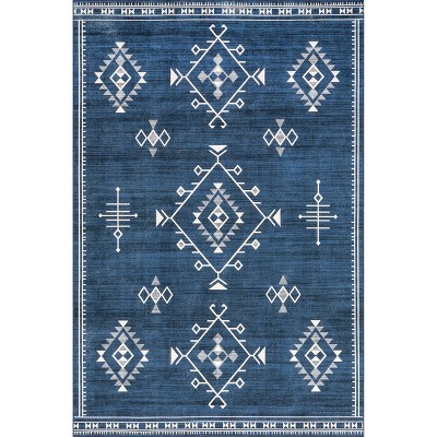 Navy 4' x 6' Rectangular Washable Synthetic Area Rug