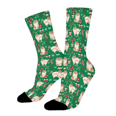 Dsane Pomeranian Christmas Women Printed Crew Socks Funny Funky Socks Soft Polyester Novelty Gifts for Artists Men