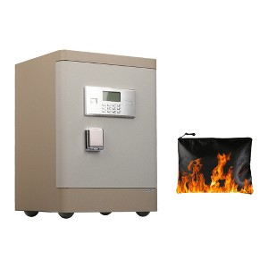 JUJABU 23.6" Tall Mobile Security Safes with with Alarm, Vibration Sensor,  Fireproof Document Bag and 4 Wheels, for Home or Office - Beige - 1 of 4