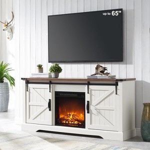 TV Stand with Fireplace for 65+ Inch TV, Farmhouse Entertainment Center with 18" Fireplace & Sliding Door, Wood TV Consoles for Living Room - 1 of 4