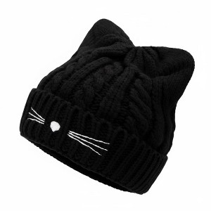 FAAYFIAN Sequin Cat Ear Knitted Beanie Hat for Kids Age 7-12 Winter Knit Skull Cap Winter Hat Outdoor Ear Warmer - 1 of 4