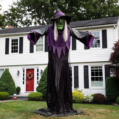 Huge Lighted Animated Green and Purple Witch Outdoor Halloween Decoration