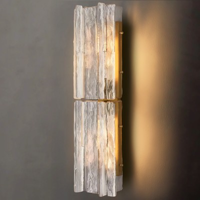 CityFurn Modern 30" Gold Large Clear Glass Wall Sconces with Water Ripple