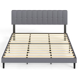 FURNIinspire Beds Modern Queen Size Bed Frame Iron Platform Bed with Soft Headboard, Wooden Bed Board Bedroom Furniture, Grey, 81.77"*59.84"*45.23" - 1 of 4