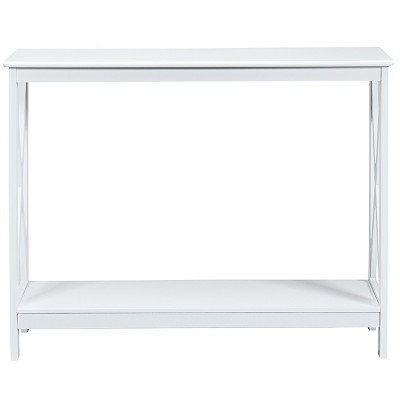 Tangkula Industrial 2-Tier Console Table X-Design Bookshelf Narrow Accent Table