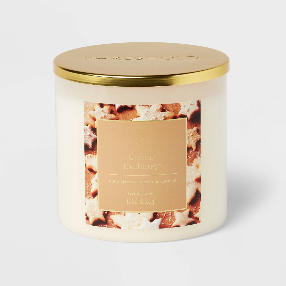 Threshold 3-Wick Lidded White Glass Jar Candle Cookie Exchange