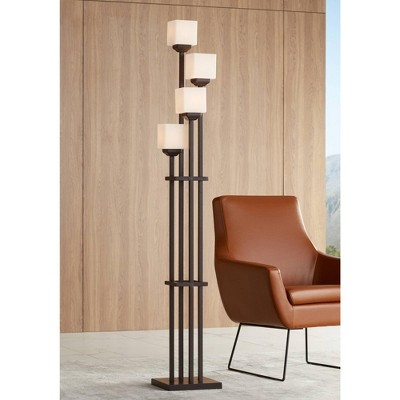 Bronze Iron 4-Light Torchiere Floor Lamp with Square Shades