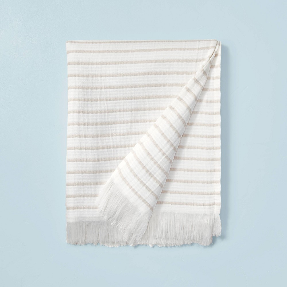 Case Of 3 Pcs Allover Stripe Matelassé Throw Blanket Taupe/Cream - Hearth & Hand™ with Magnolia