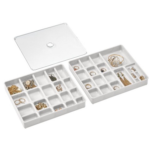 Juvale 24 Grid Velvet Stackable Jewelry Display Trays Ring Earring Storage Organizer - Grey