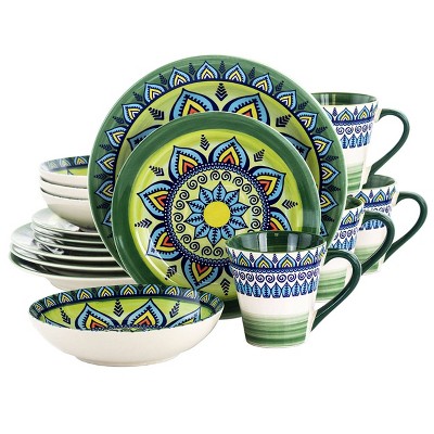 16pc Stoneware Kaleidoscope Dinnerware Set Green - Elama