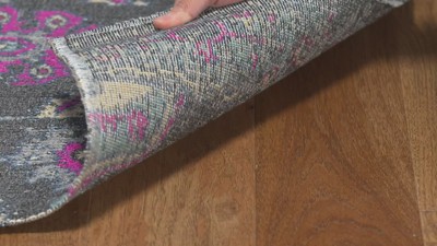 Black Floral Hand-Knotted Synthetic Runner Rug