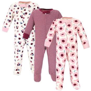 Touched by Nature Baby Girl Organic Cotton Zipper Sleep and Play 3pk, Blush Blossom