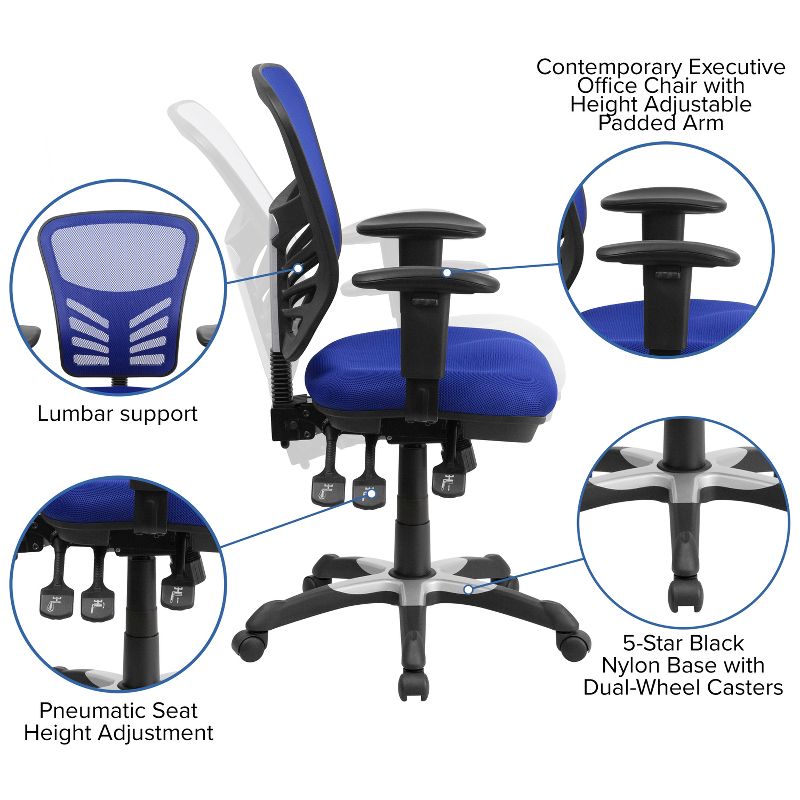 Flash Furniture Mid-Back Mesh Multifunction Executive Swivel Ergonomic Office Chair with Adjustable Arms, 3 of 12