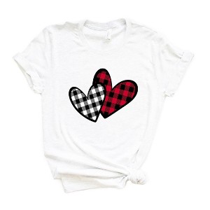 Simply Sage Market Women's Buffalo Plaid Hearts Short Sleeve Graphic Tee - 1 of 4