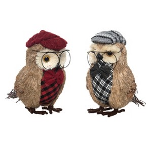Transpac Foam Sisal Plaid Owl Set of 2 Christmas Home Decorations - 1 of 1