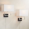 Possini Euro Design Trixie Modern Wall Lamps Set of 2 Brushed Nickel Plug-in 12" Light Fixture Rectangular Fabric Shade for Bedroom Living Room Home - 2 of 4