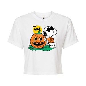 Women's - Peanuts - Joe Cool Pumpkin Cropped Graphic T-Shirt - 1 of 4