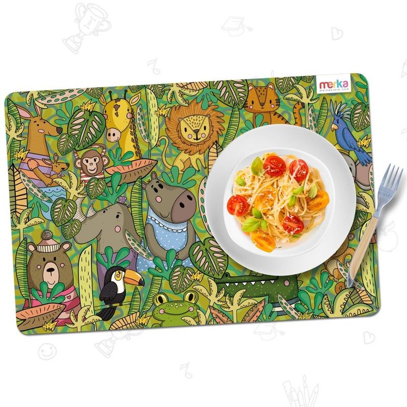 merka Kids Wipeable Plastic Placemats for Dining Table - Ocean, Space, Jungle, Unicorns for Ages 2 and Up, Set of 4, 5 of 6
