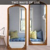 MAYEERTY Full-Length Mirror Solid Wood Carved Right Angle Micro-Arch Weathered White 64x21in with Stand - 3 of 4