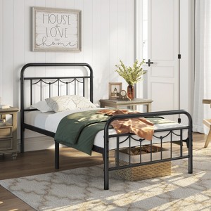 Yaheetech Metal Platform Bed Frame with Vintage Headboard and Footboard - 1 of 4