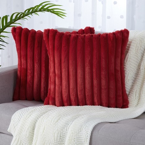 2pcs Throw Pillows With Inserts Included, With Velvet Striped Pillow  Covers, Red Throw Pillow For Farmhouse Sofa Couch Home Decor