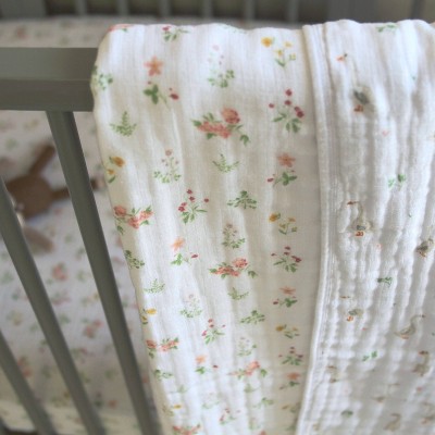 White Floral Cotton Muslin Baby Blanket for Girls