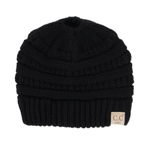 C.C Girl's One Size (2-5) Pony Tail Solid Cable Knit Winter Beanie - 1 of 3